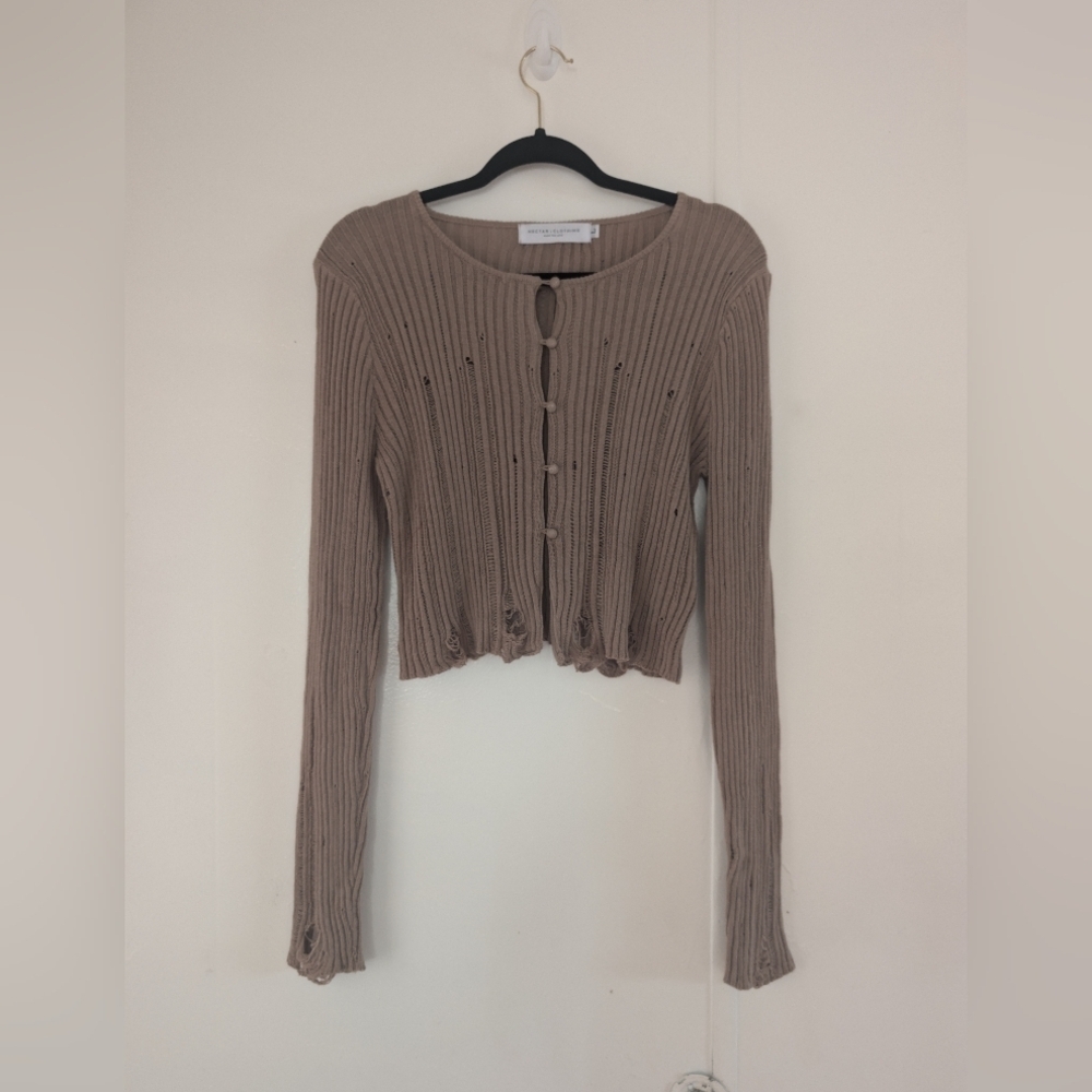 Tan Ribbed Women’s Cardigan